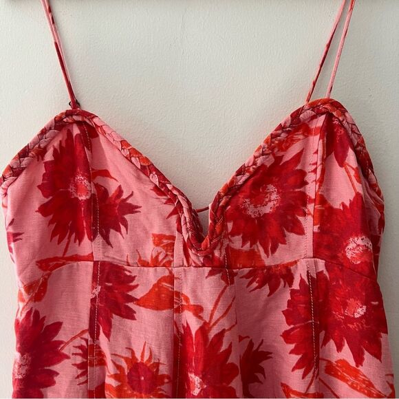 Free People Dress Altura Babydoll Minidress Floral Pink Red Size Large - Picture 4 of 16